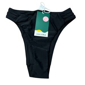 Halara Black High Waisted Ruched Bikini Bottoms Swimsuit Beachwear Size XS NWT‎